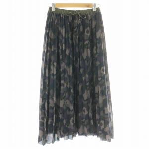 22AW カモプリントプリーツスカート フレア イージー ミモレ ロング ウエストゴム カモフラ 迷彩柄