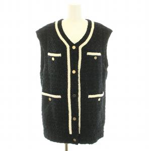22AW ツイードジレジャケット ベスト 前開き アウター Vネック 金ボタン ウール 36 S 黒 ブラック