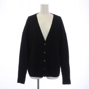 ニットカーディガン 長袖 リブ Vネック ウール カシミヤ混 S 黒 ブラック