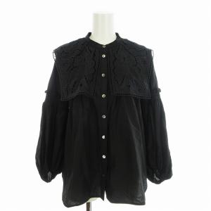 21AW ブラウス シャツ シルク混 刺繍 長袖 36 黒 ブラック /MM
