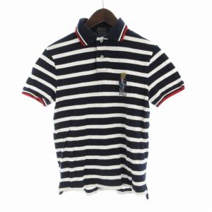 ポロシャツ ボーダー ポロベア ロゴ 刺繍 半袖 S P 紺 ネイビー 白 ホワイト