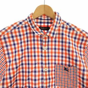 BURBERRY BLACK LABEL シャツ ギンガムチェック ロゴ刺繍 半袖 2 M オレンジ