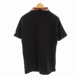 BLACK LABEL CRESTBRIDGE ポロシャツ 襟チェック柄 ロゴ刺繍 半袖 M 紺 ネイビー