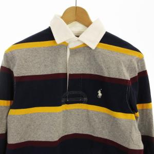 POLO RALPH LAUREN ポロシャツ ラガーシャツ 長袖 ボーダー ロゴ刺繍 XS グレー