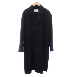 18AW HEAVY WOOL MELTON チェスターコート アウター ロング ウール L 黒 ブラック 596-8210506