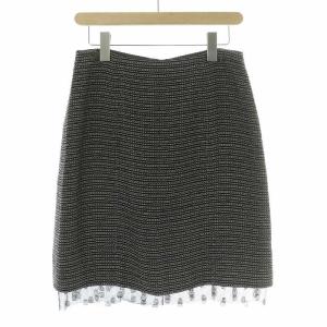 CHANEL クロシェニット ロングスカート フリンジ レザーロゴパッチ 38 CHANEL クロシェニット ロングスカート フリンジ レザー