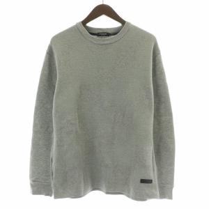 トレーナー 長袖 クルーネック ストレッチ チェック柄 切替 ロゴパッチ フェイクレザー L グレー /BB