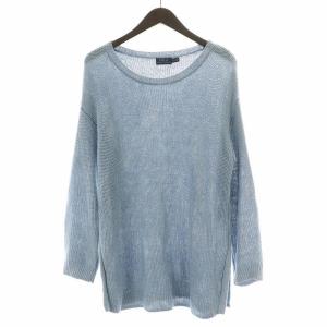 ニット セーター 長袖 クルーネック 編み込み 麻 リネン M 水色 ライトブルー /BB