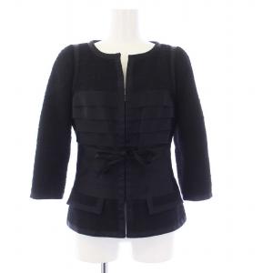 06A ノーカラージャケット ツイード切替 36 ブラック P29429V19941