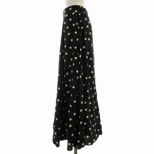 UNITED ARROWS フレアスカート ロング ドット 麻 リネン 40 黒 ブラック 15241624875