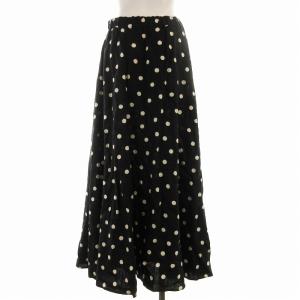 UNITED ARROWS フレアスカート ロング ドット 麻 リネン 40 黒 ブラック 15241624875