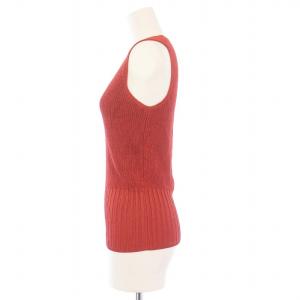 HERMES ノースリーブニット ベスト Vネック レーヨン ナイロン 38 S 赤 レッド