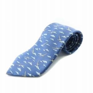 ネクタイ レギュラータイ シルク 総柄 飛行機 雲 青 ブルー /BB OH