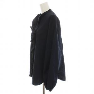 JOURNAL STANDARD L'ESSAGE 24SS スタンドカラーフリルシャツ ブラウス バンドカラー 長袖 紺 ネイビー /YM