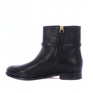 LAUREN RALPH LAUREN ショートブーツ ブーティ チャンキーヒール レザー ゴールド金具 7B 24.5cm 黒 ブラック /KH