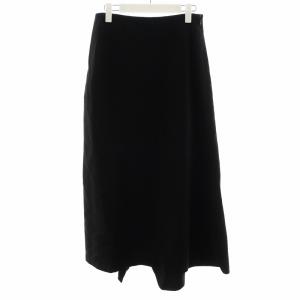 フレアスカート ロング丈 ウール 絹 シルク 2 S 黒 ブラック /AN9