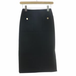 23SS LAUREL タイトスカート ひざ丈 ストレッチ サイドスリット 30 XXS 黒 ブラック