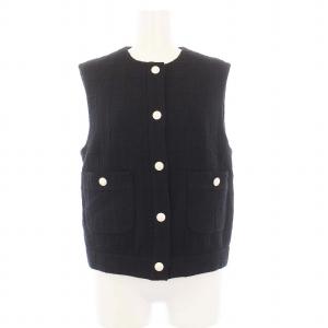 24SS スラブツイードクルージレ ベスト クルーネック ショート丈 34 XS 黒 ブラック
