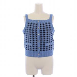 タグ付き 24SS ニット キャミソール チェック ビスチェ 金ボタン 36 S 水色 /DK