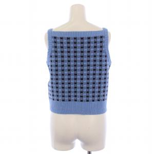 ANAYI タグ付き 24SS ニット キャミソール チェック ビスチェ 金ボタン 36 S 水色 /DK