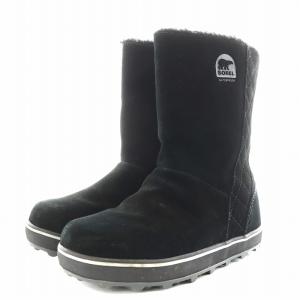 SOREL ムートンブーツ ショートブーツ ロゴ スエード 24.0cm 黒 ブラック 1511521011 /AN7