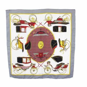 カレ90 LES VOITURES A TRANSFORMATION 折り畳み式幌の馬車 スカーフ シルク100％ グレー