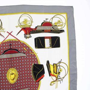 HERMES カレ90 LES VOITURES A TRANSFORMATION 折り畳み式幌の馬車 スカーフ シルク100％ グレー