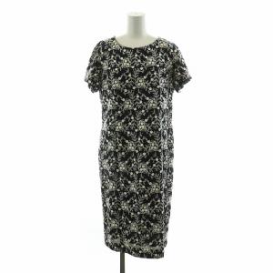 ワンピース 半袖 刺繍 フラワーモチーフ Iライン ひざ丈 11AR M 紺 ネイビー /NQ