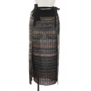 カスリプリーツスカート ニット ロング 総柄 F 茶 マルチカラー TN20SS037