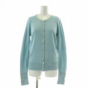 ニットカーディガン 長袖 クルーネック 薄手 ロゴ ボタン 3 L 水色 ライトブルー