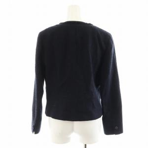 23区 21SS ライトシャインツイード ノーカラージャケット 38 M 紺 ネイビー