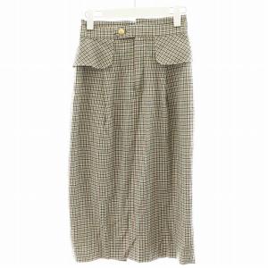 22AW タイトスカート ひざ丈 チェック柄 ウール 36 S 茶 ブラウン 緑 グリーン /AN12