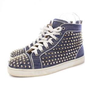 Christian Louboutin スパイクスタッズ ハイカットスニーカー ラメ 40 25cm 青 ブルー /KH