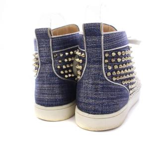 Christian Louboutin スパイクスタッズ ハイカットスニーカー ラメ 40 25cm 青 ブルー /KH