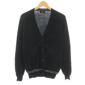 ニットカーディガン Vネック 長袖 カシミヤ混 M 紺 ネイビー グレー