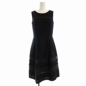 ワンピース ひざ丈 ノースリーブ シアー 切替 36 S 紺 ネイビー /EE