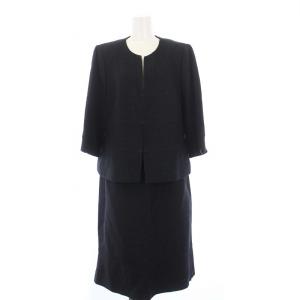 スーツ セットアップ ノーカラージャケット スカート ツイード 13+ XL 大きいサイズ 黒 ブラック