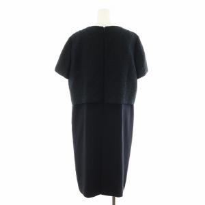 Leilian ワンピース ロング丈 半袖 切替 ニット 13+ XL 紺 ネイビー 黒 ブラック