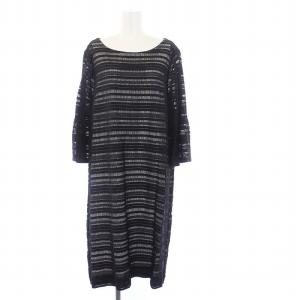 ネミカ NEMIKA ワンピース ロング 七分袖 ボーダー 13+ XL 大きいサイズ 黒 ブラック /KH