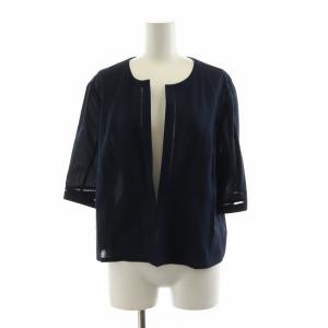 ノーカラージャケット 七分袖 薄手 大きいサイズ 13+ XXL 紺 ネイビー