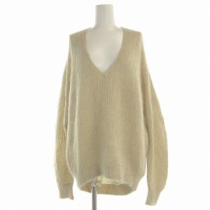 ニット セーター 長袖 Vネック モヘヤ シルク混 オーバーサイズ F ベージュ