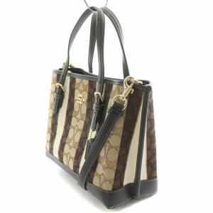 COACH ストライプジャガードモリー25 2WAY ハンドバッグ ショルダーバッグ キャンバス レザー シグネチャー 切替 ロゴチャーム