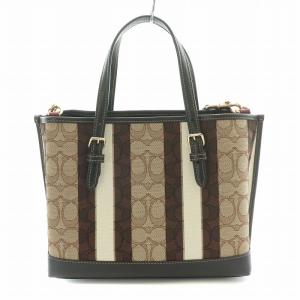 COACH ストライプジャガードモリー25 2WAY ハンドバッグ ショルダーバッグ キャンバス レザー シグネチャー 切替 ロゴチャーム