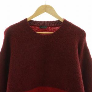 DIESEL ニット セーター クルーネック プルオーバー 長袖 バイカラー M 赤 レッド