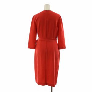 DIANE von FURSTENBERG ワンピース ミモレ ロング Vネック Iライン ベルト 七分袖 6 L 赤 レッド /NQ