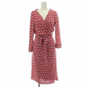 タイトワンピース ラップ 巻き ミモレ ロング 七分袖 Vネック ストレッチ シルク 花柄 総柄 8 XL