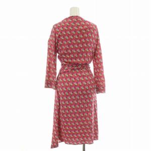 DIANE von FURSTENBERG タイトワンピース ラップ 巻き ミモレ ロング 七分袖 Vネック ストレッチ シルク 花柄 総柄 8 XL