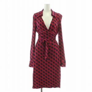 タイトワンピース ラップ 巻き ミモレ ロング 長袖 スキッパー ストレッチ シルク ダイヤモンドチェック柄