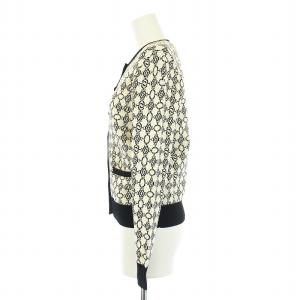 ANAYI 22SS チェーン柄ジャガードカーディガン 長袖 アンサンブルニット ノースリーブ 38 M 白 ホワイト 黒 ブラック 10221816600