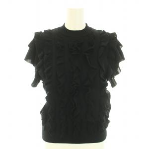 22AW フリルニット セーター クルーネック 半袖 ハイゲージ 38 M 黒 ブラック /YT